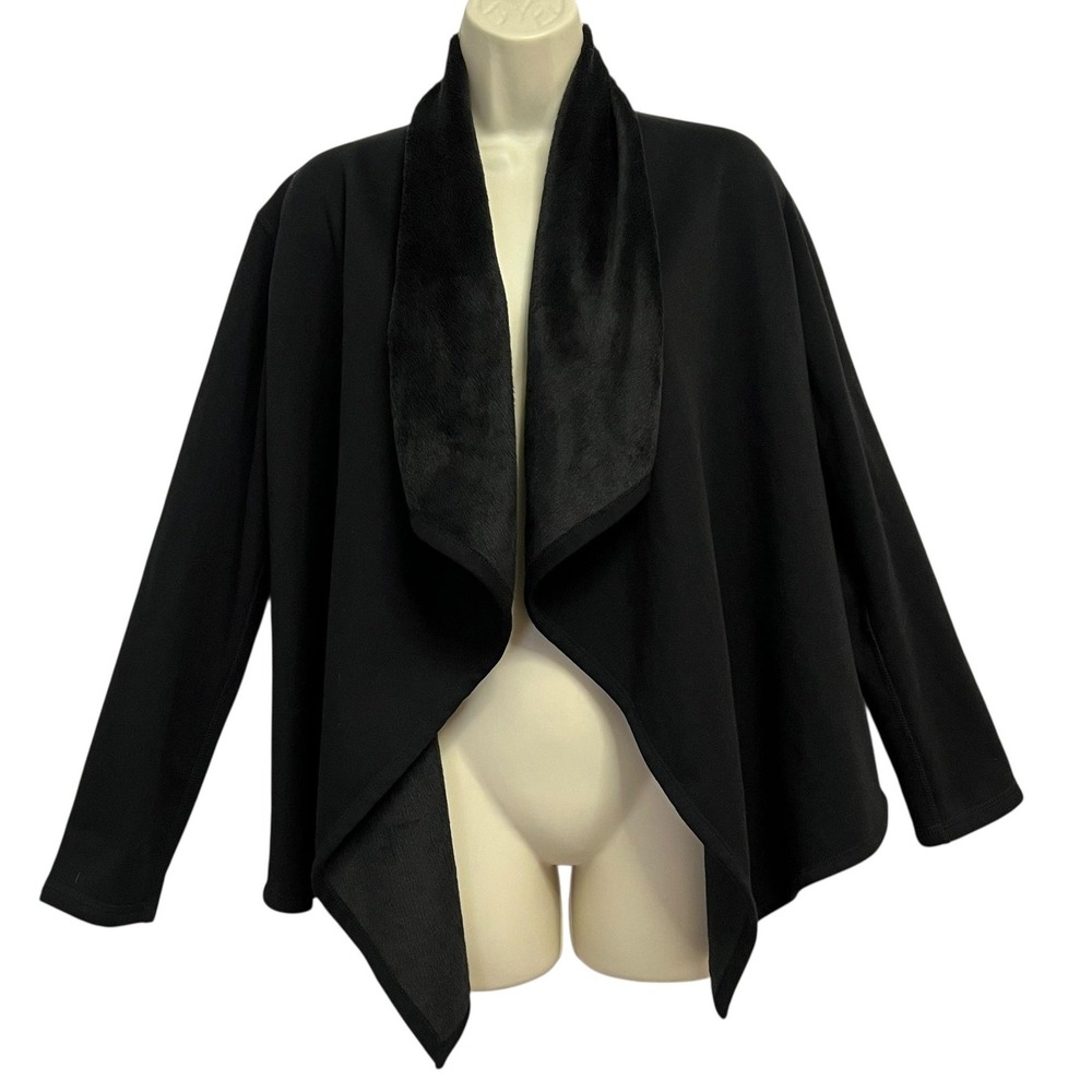 Zenergy By Chicos Jacket Womens Medium Black Open Front Shawl Collar Cardigan